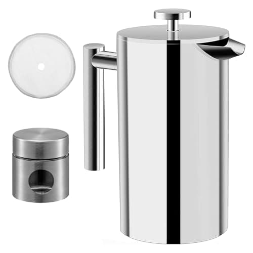 QNA French Press Coffee Maker, 34oz(1000ml)304 Stainless Steel, Double Wall