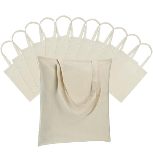 Carbrea 12 Pack Canvas Tote Bag - Lightweight Thin Tote Bags Bulk Blank Shopping Reusable Grocery Bags for DIY Gift Sublimation Activity - Beige