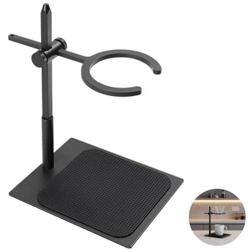 Adjustable Pour Over Coffee Stand with 3 in Circular Ring, Alloy Home Coffee Dripper Holder, Height Adjustable for Conical Glass Filter Cup, Solid Base, Non Slip Mat, 9.6 x 7.1 x 5.9 in — view 5