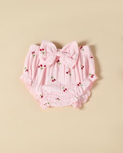 FAMIHAO Sister Matching Outfits Baby Girl Summer Clothes Cute Ruffle Tops Dress Shorts Set Infant Bloomers Princess Outfit,Cherry&Pink 6-12M — view 4