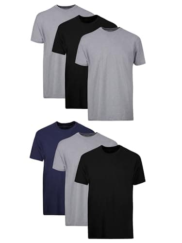 Hanes Mens Cotton, Moisture-wicking Crew Tee Undershirts, Multi-packs, Black/Grey/Blue Assorted - 6 Pack, 3X-Large US