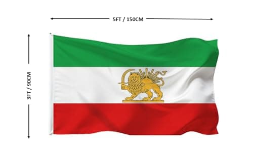 Large Old Iran Historic Flag 3X5FT,90X150CM Former Persia Iranian Flags with Lion Sun Banner,UV Resistant and Double Stitched, Brass Grommets,Suitable for Outdoor and Indoor Decro. (Old Iran, 3X5)