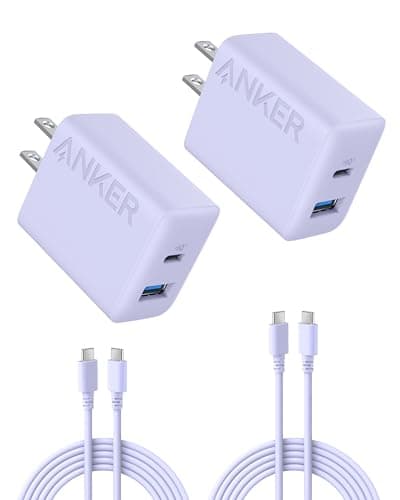 Anker iPhone Charger, 2-Pack 20W Fast USB C Charger Block, Type C Charger Fast Charging for iPhone 17/17 Pro Max/16 Series/iPad Pro and More (Purple, 2 Pack & 2 Cable)