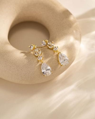 HANLI Dangle Earrings for Women – 14K Gold Plated Drop Earrings Sparkly Gold Dangle Earrings Elegant Dangling Earrings for Wedding Bridal Prom Jewelry — view 6