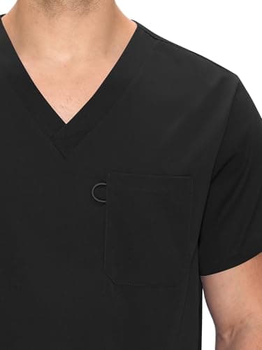 Scrubs for Men Set - V-Neck Scrub Top and Straight Leg Pants with 11 Pockets, Elastic Drawstring Men Scrubs set, Black, M — view 3