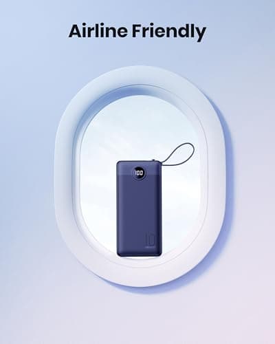 Coowisty Portable Power Bank, Compact 10000mAh Portable Charger with 4 Cables, USB C Battery Pack 5 Outputs 2 Inputs LED Display Compatible with iPhone/Android & More (Navy Blue) — view 4