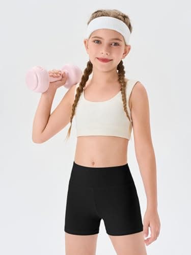 Haloumoning Girls Athletic Shorts Kids High Waisted Yoga Dance Biker Shorts Comfy Gymnastics Shorts 5-14Y, Black, 13-14 Years — view 3