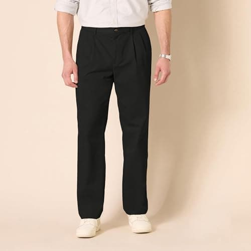 Amazon Essentials Men's Classic-Fit Wrinkle-Resistant Pleated Chino Pant, True Black, 36W x 30L — view 5