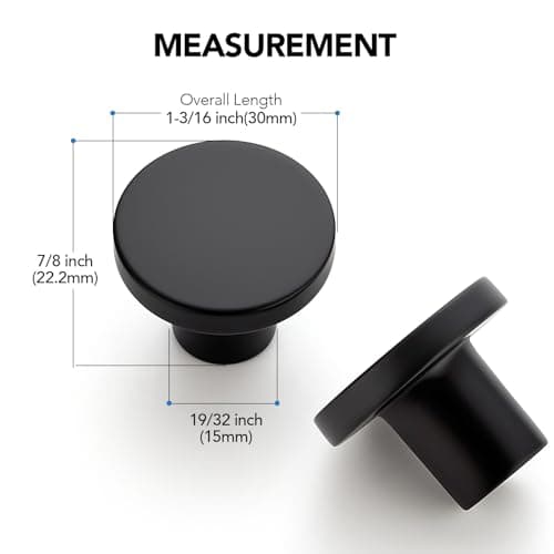 HOME EDIT 10 Pack Black Cabinet Knobs, 1-1/5 Inch Round Drawer Knobs for Kitchen Cabinets, Dressers & Closet Doors