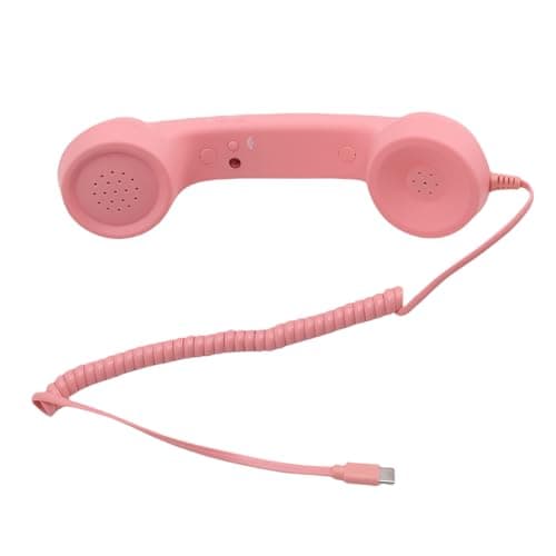 Asixxsix Retro Phone Handset, Wired Plug in Retro Telephone Handset Ergonomic Telephone Wired Handsets with Microphone for Cell Mobile Video Conferences Calls Meetings (Pink) — view 3
