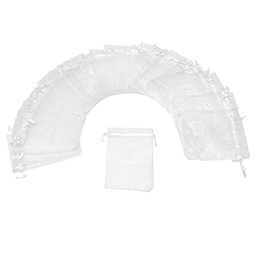 Bezall 50Pcs White Organza Bags 3x4 Inch, Sheer Wedding Party Favor Bags with Drawstring, Jewelry Gift Bags Christmas Candy Pouches