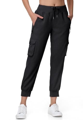 BGOWATU Women's Hiking Cargo Pants Lightweight Quick Dry Joggers Athletic Casual Travel Pants with 6 Pockets Black L — view 2