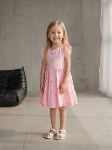 Winzik Girls Dress, Toddler Summer Short Sleeve Cotton Casual Ruffle Dresses Clothes 18M-7Y(5-6 Years, Pink Heart) — view 2