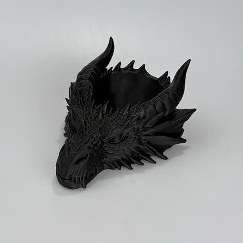Gothic Dragon Head Jewelry Tray, Dark Fantasy Desktop Organizer, 3D Printed Dragon Figurine Key Bowl, Mythical Creature Decor for Office Home - Black — view 5