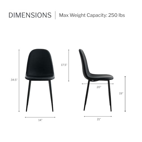 Aykah Black Dining Chair Set of 4, Faux Leather Dining Chairs for Kitchen, Dining Room, Bedroom, Pre Assembled Side Chairs (Black) — view 2