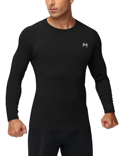 Moozava Men's Compression Shirt Long Sleeve Gym Football Running Gear Base Layer Thermal Fit Undershirt UV Sun Rash Guard Black M