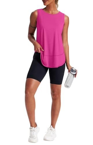 Jescakoo Sleeveless Tops for Women Athletic Tennis Yoga Shirt Ladies Quick Dry Summer Workout Tank Tops Hot Pink XL