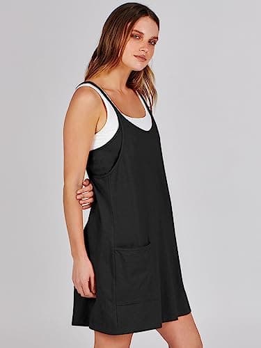 ANRABESS Women Athletic Dress Summer Tennis Workout Active Sports Mini Romper Dress Built in Shorts Travel Vacation Clothes Black X-Smal — view 3