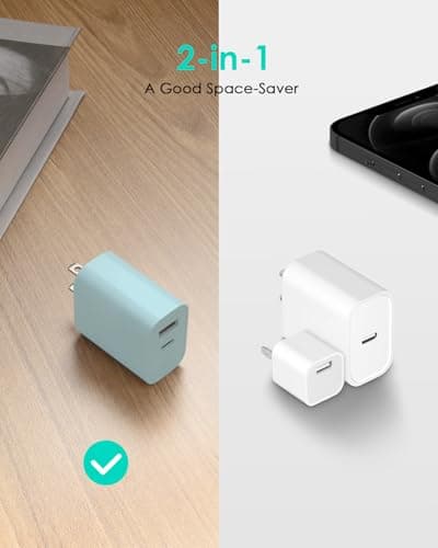 [4 Pack] USB C Charger Block Fast Charging Multiport Adpater [PD 20W USB-C & QC 3.0 USB-A Port] for iPhone 17/16/15/14/13/12/11/X/8, iPad, Galaxy, Google & More [Blue] — view 3
