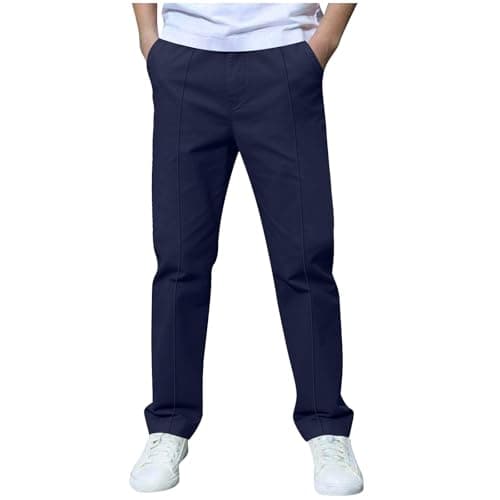 Boys Pants Elastic Waist Trousers Youth Chinos Trousers Pull On Relaxed School Uniform Pants Comfort Twill Pants Navy