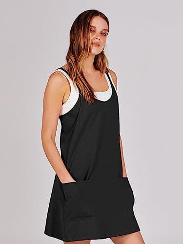 ANRABESS Women Athletic Dress Summer Tennis Workout Active Sports Mini Romper Dress Built in Shorts Travel Vacation Clothes Black X-Smal — view 7