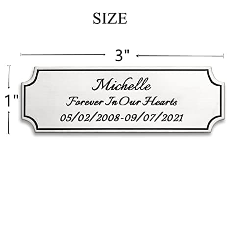 3"W x 1"H, Custom Elegant Engraved Plate, Personalized Memorial Name Plate for Trophy, Frames, Urn, Brass or Stainless Steel Laser Engraved Plaque with Adhesive Backing or Screws (Silver, Gold) — view 5