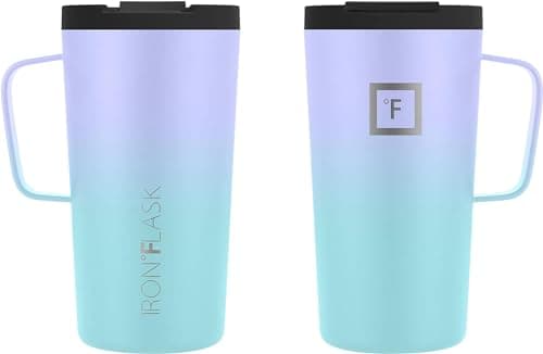 IRON °FLASK Grip Novelty Coffee Mug - Leak Proof, Vacuum Insulated Stainless Steel Bottle, Double Walled, Thermo Travel, Hot Cold, Water Metal Canteen - Cotton Candy, 16 Oz - Rubber Bottom — view 2