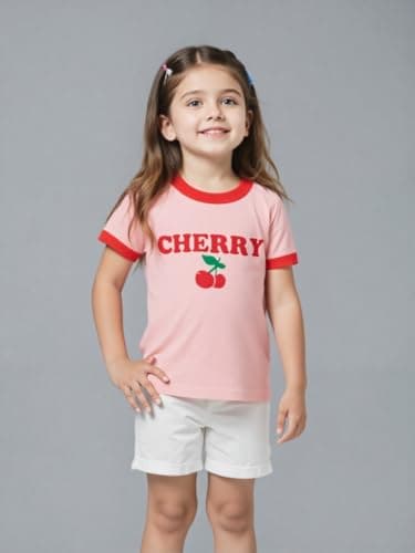 Winzik Girls Shirts Toddler Girl Short Sleeve T Shirt Kids Floral Tee Tops Summer Clothes 18M-8Y(7-8 Years, Heart Cherry Floral) — view 2