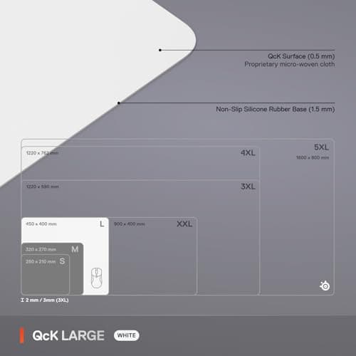 SteelSeries QcK Cloth Gaming Mouse Pad - Exclusive Micro-Woven Surface - Optimized for Gaming Sensors - Maximum Control - Size L - White — view 4