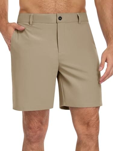 TUREFACE Men's 7 Inch Inseam Flat Front Quick Dry Shorts with 3 Pockets for Casual Active Days Light Khaki Large