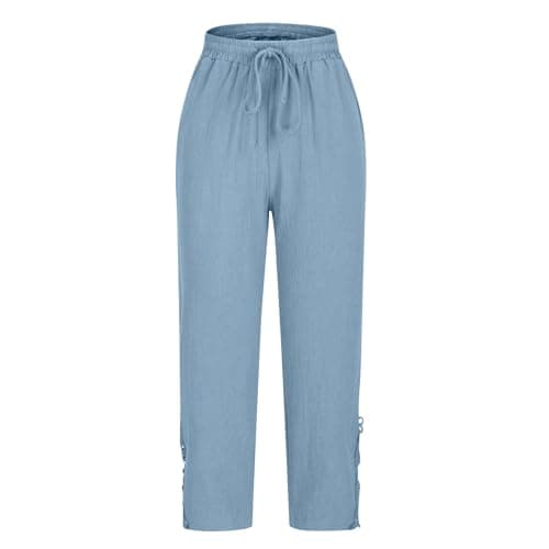 Lace Boho Linen Pants for Women 2026 Summer Lightweight Gauze Pants Elastic Waist Beach Travel Trousers with Pockets — view 3