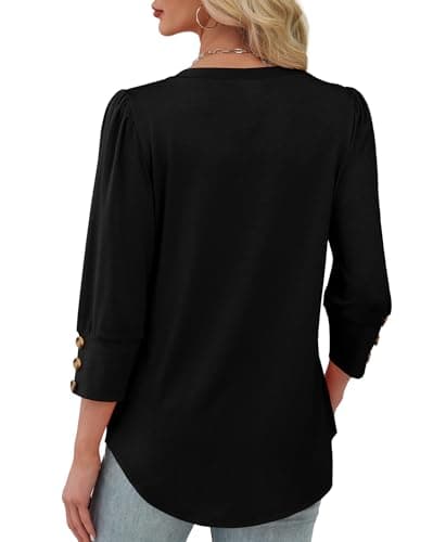 XIEERDUO Blouses for Women Dressy Casual 3/4 Length Sleeve Tunic Summer Tshirts V Neck Tops Trendy Beach Vacation Fall Fashion Clothing Teachers School Outfits 2026 A-Black S — view 4