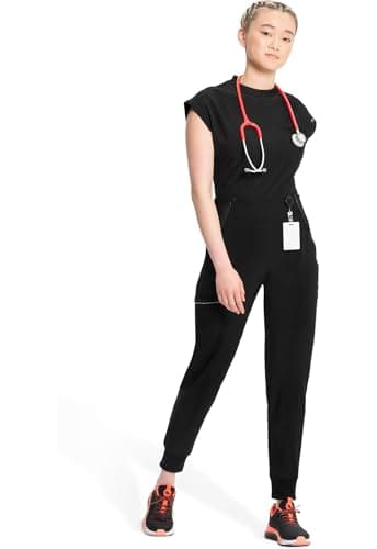 Infinity Women's Scrub Jogger Pants Mid Rise Bottoms with 5 Pockets, Moisture Wicking & 360° Stretch Fabric - CK110A, M, Black — view 7