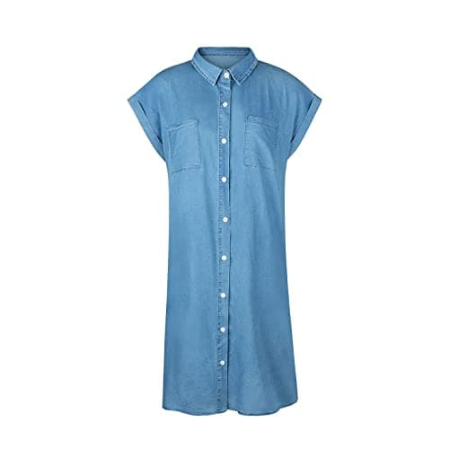NaRHbrg Denim Dress for Women 2026 Trendy Button Down Short Sleeve Jean Dresses with Pockets Casual Loose Fit Comfy Sundress — view 4