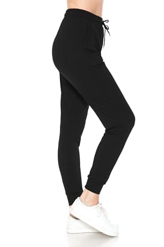 Leggings Depot Womens Classic Jogger Pants - Track Cuff Sweatpants with Pockets, Black, Large