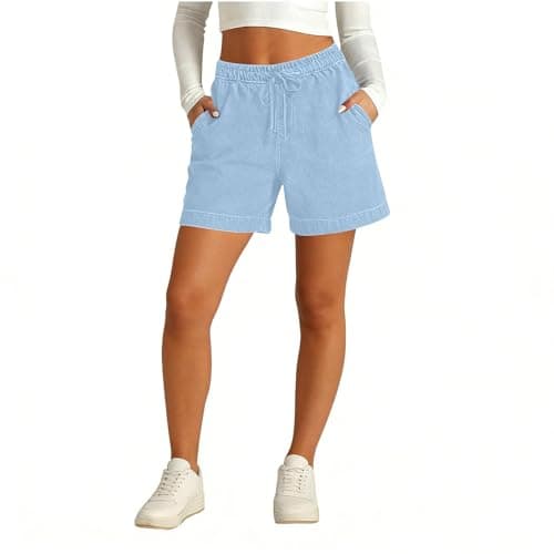 Womens Summer Shorts Pull On Elastic Waist Jean Shorts Lightweight Casual Baggy Jorts Drawstring Comfy Crop Pants