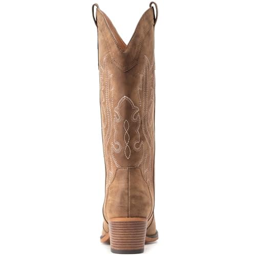 IUV Cowboy Boots For Women Western Cowgirl Boots with Chunky Heel Mid Calf Snip Toe Ideal for low insteps — view 5
