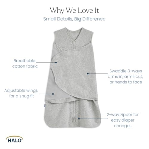 HALO 100% Cotton Sleepsack Swaddle, 3-Way Adjustable Wearable Blanket, TOG 1.5, Baby Blue, Newborn, 0-3 Months — view 2