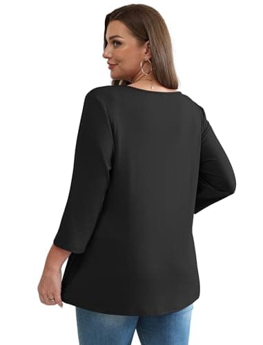 3/4 Length Sleeve Womens Tops 2026 Fall Clothes Summer Clothes Blouses for Women Business Casual Outfits Fashion Clothing Black Tops S — view 4