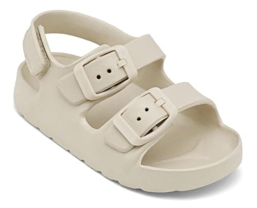 ChayChax Toddler Boys Girls Double Buckle Sandals Children's Adjustable Back Strap Water Sandal, Beige, 7 Toddler