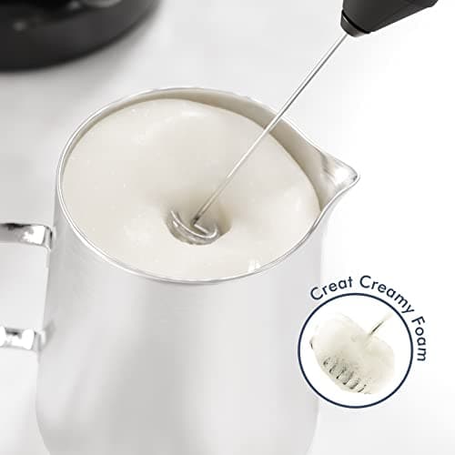 Powerful Milk Frother Handheld Foam Maker, Mini Whisk Drink Mixer for Coffee, Cappuccino, Latte, Matcha, Hot Chocolate, with Stand, Black — view 2