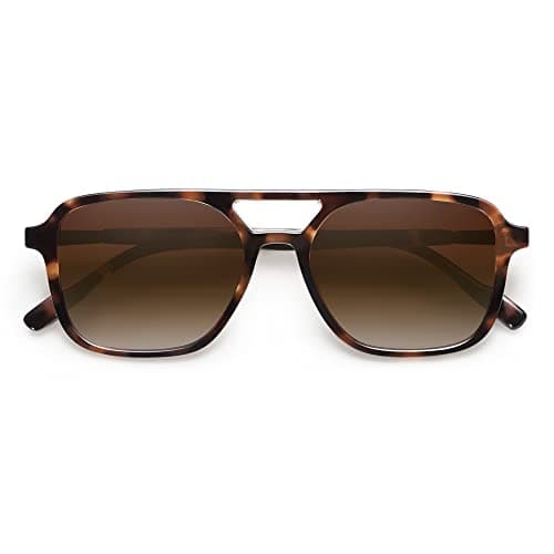 SOJOS Retro Aviator Sunglasses for Women Men,Trendy Rectangle Womens Mens Shades Sun Glasses SJ2202 Tortoise Frame Brown Grading Lens — view 3