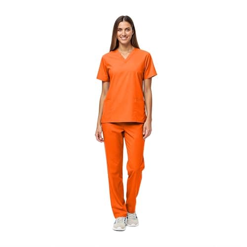 Women's Scrub Set - Medical Scrub Top and Pant, Mandarin Orange, Medium