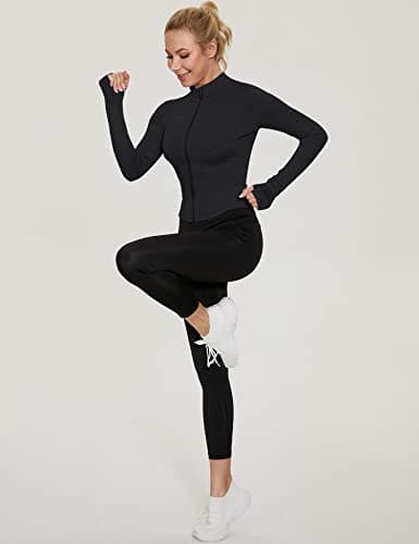 LUYAA Women's Black Workout Jacket Athletic Full Zip Jacket Activewear Cropped Tops S — view 3