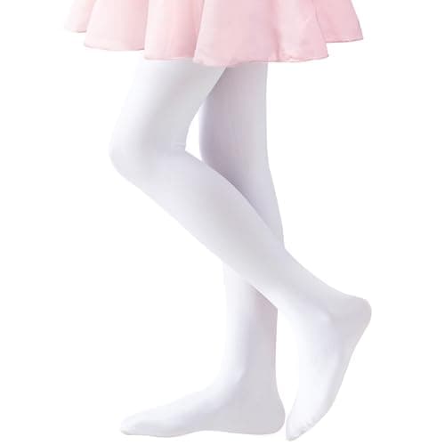 Ballet Tights Girls Dance Tights School Girl Footed Leggings Kids Ultra Soft Pantyhose Stockings 5-8 Years Kids 1 Pack (White)
