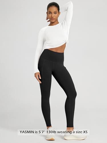 ODODOS Women's High Waisted Full Length Yoga Leggings with Pockets, 28" Inseam Tummy Control Non See Through Workout Athletic Running Yoga Pants, Black, Large — view 2