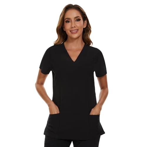 COZYFIT Scrub Tops for Woman - Soft Stretch, V-Neck Top Scrubs with 3 Pockets, Easy Care for Women Black — view 7