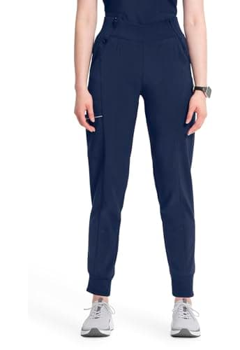 Infinity Women's Scrub Jogger Pants Mid Rise Bottoms with 5 Pockets, Moisture Wicking & 360° Stretch Fabric - CK110A, S, Navy
