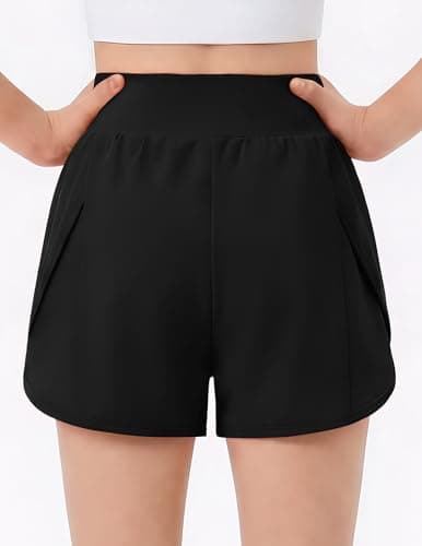 Girls Athletic Shorts Crossover High Waisted Running Shorts with Liner — view 2