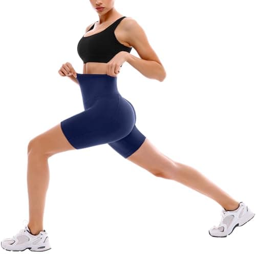 SINOPHANT High Waisted Women Biker Shorts - 6” Buttery Soft Elastic Tummy Control Shorts for Gym, Yoga, Workout(Pockets, S-M, Navy) — view 3